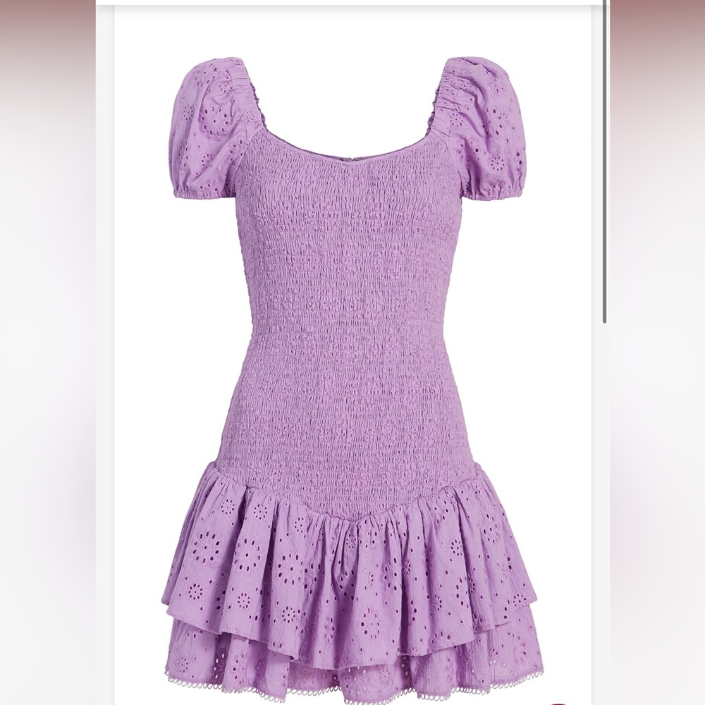 Likely Lilac Eyelet Smocked Mini Dress